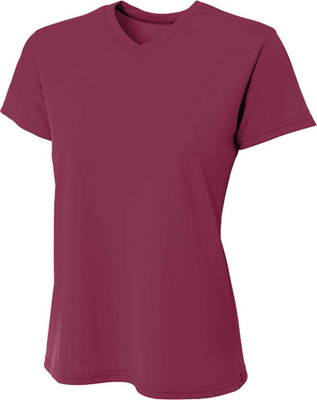 A4 NW3402 Ladies&#39; Sprint Performance V-Neck T-Shirt - MAROON - HIT a Double - 2