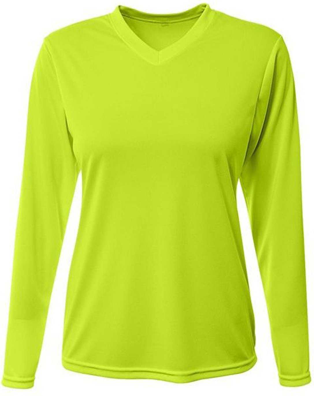 A4 NW3425 Ladies&#39; Long-Sleeve Sprint V-Neck T-Shirt - LIME - HIT a Double - 2