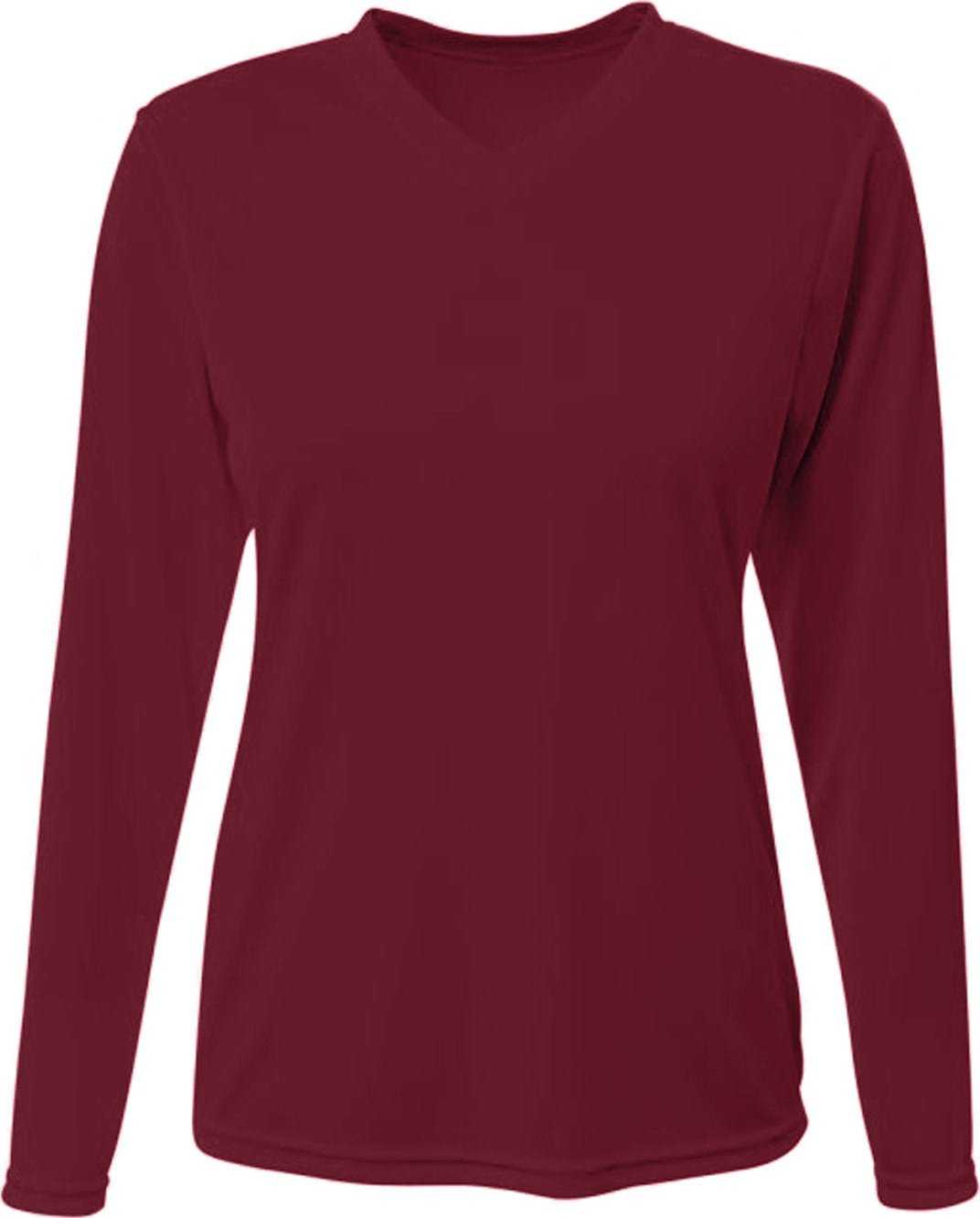 A4 NW3425 Ladies&#39; Long-Sleeve Sprint V-Neck T-Shirt - MAROON - HIT a Double - 2