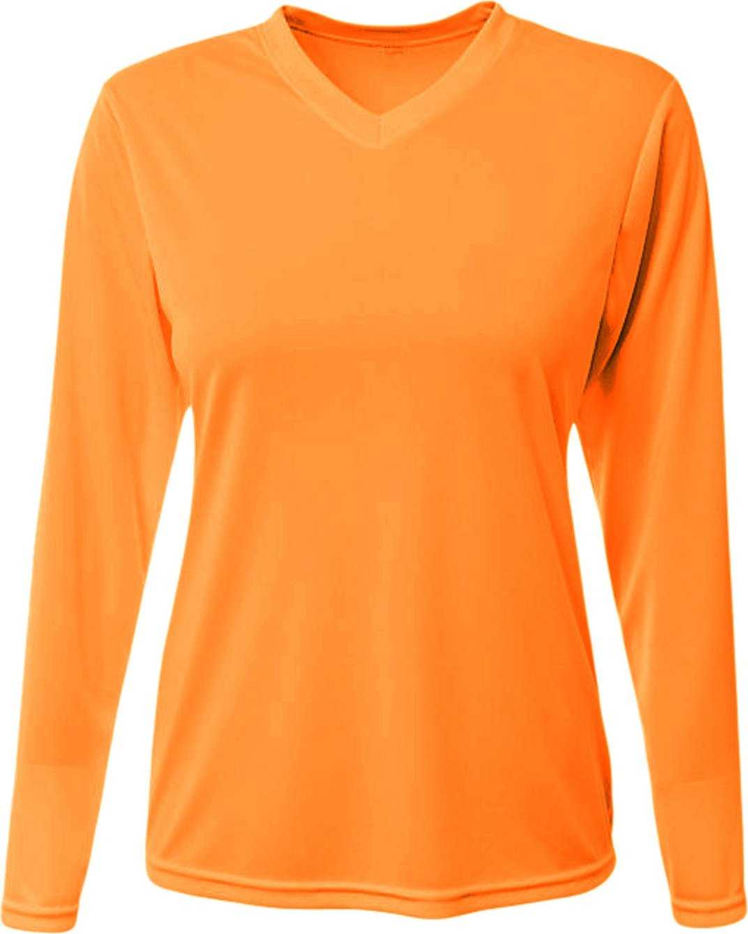 A4 NW3425 Ladies&#39; Long-Sleeve Sprint V-Neck T-Shirt - SAFETY ORANGE - HIT a Double - 2