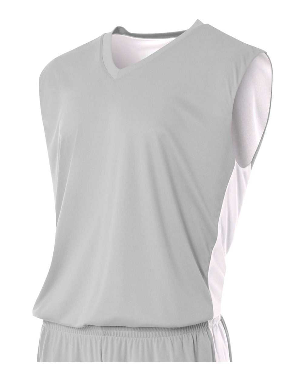 A4 N2320 Reversible Moisture Management Muscle - Silver White - HIT a Double