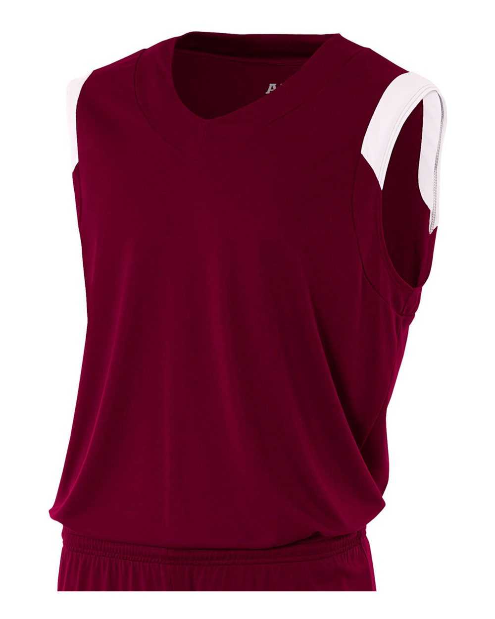 A4 N2340 Moisture Management V-neck Muscle - Maroon White - HIT a Double