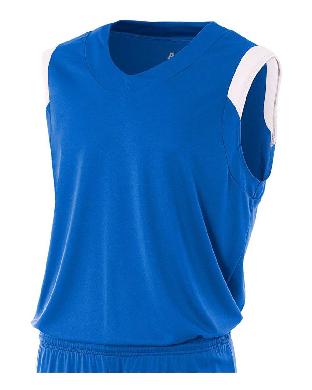 A4 N2340 Moisture Management V-neck Muscle - Royal White - HIT a Double