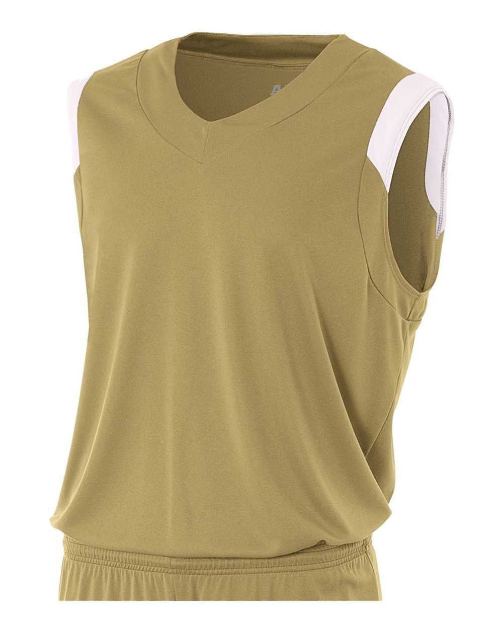 A4 N2340 Moisture Management V-neck Muscle - Vegas Gold White - HIT a Double