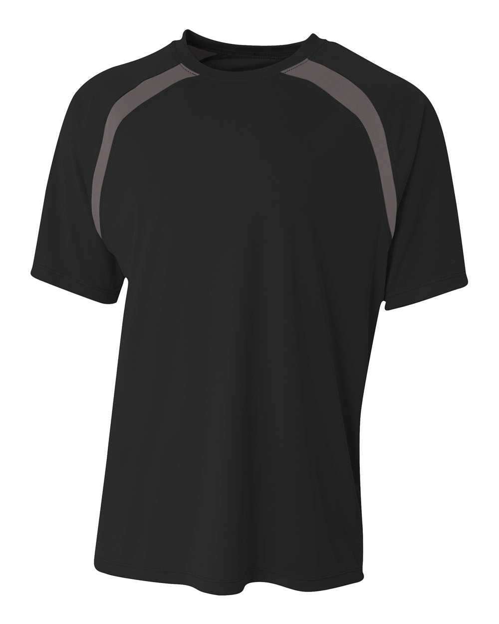 A4 N3001 Spartan Short Sleeve Color Block Crew - Black Graphite - HIT a Double