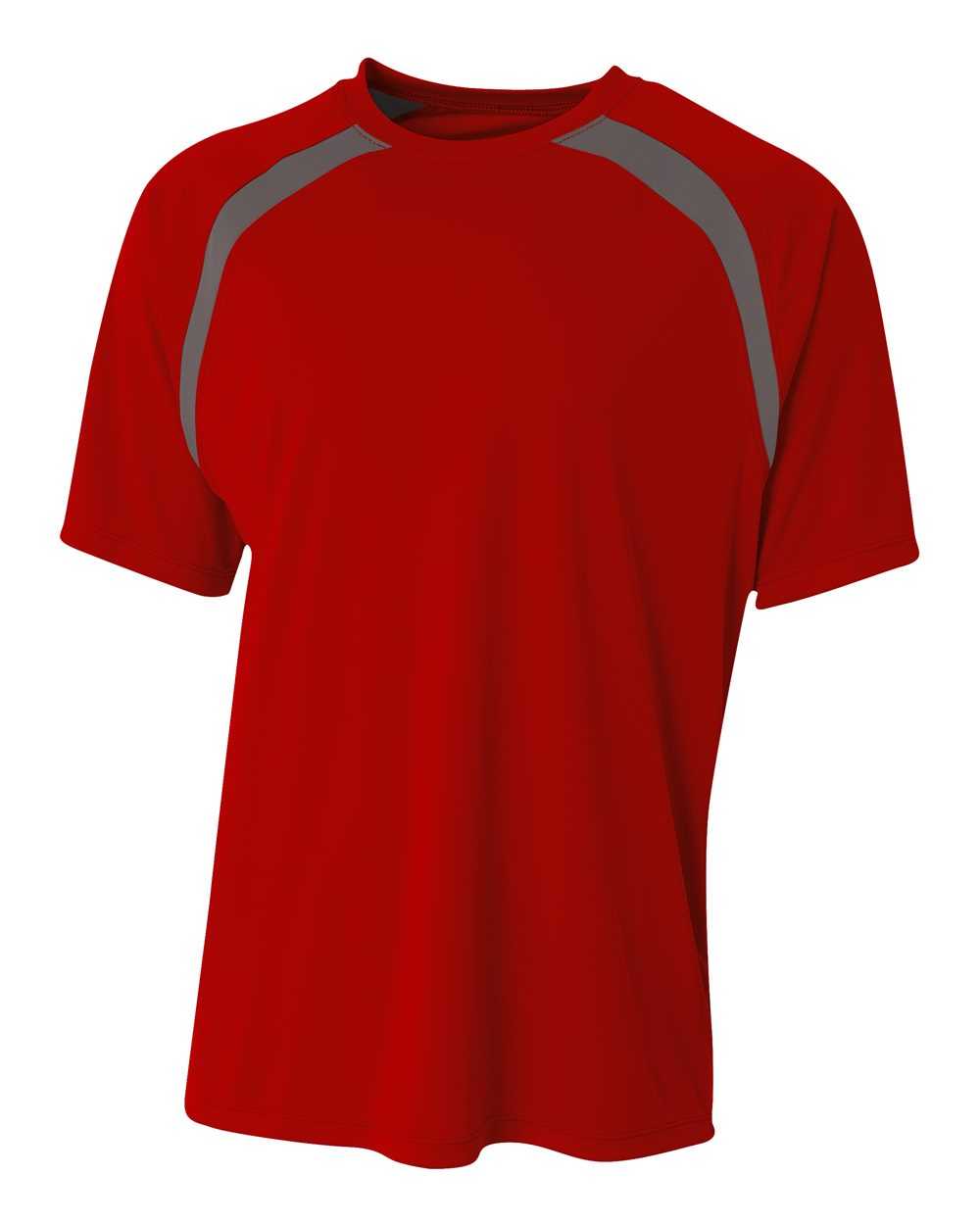 A4 N3001 Spartan Short Sleeve Color Block Crew - Scarlet Graphite - HIT a Double