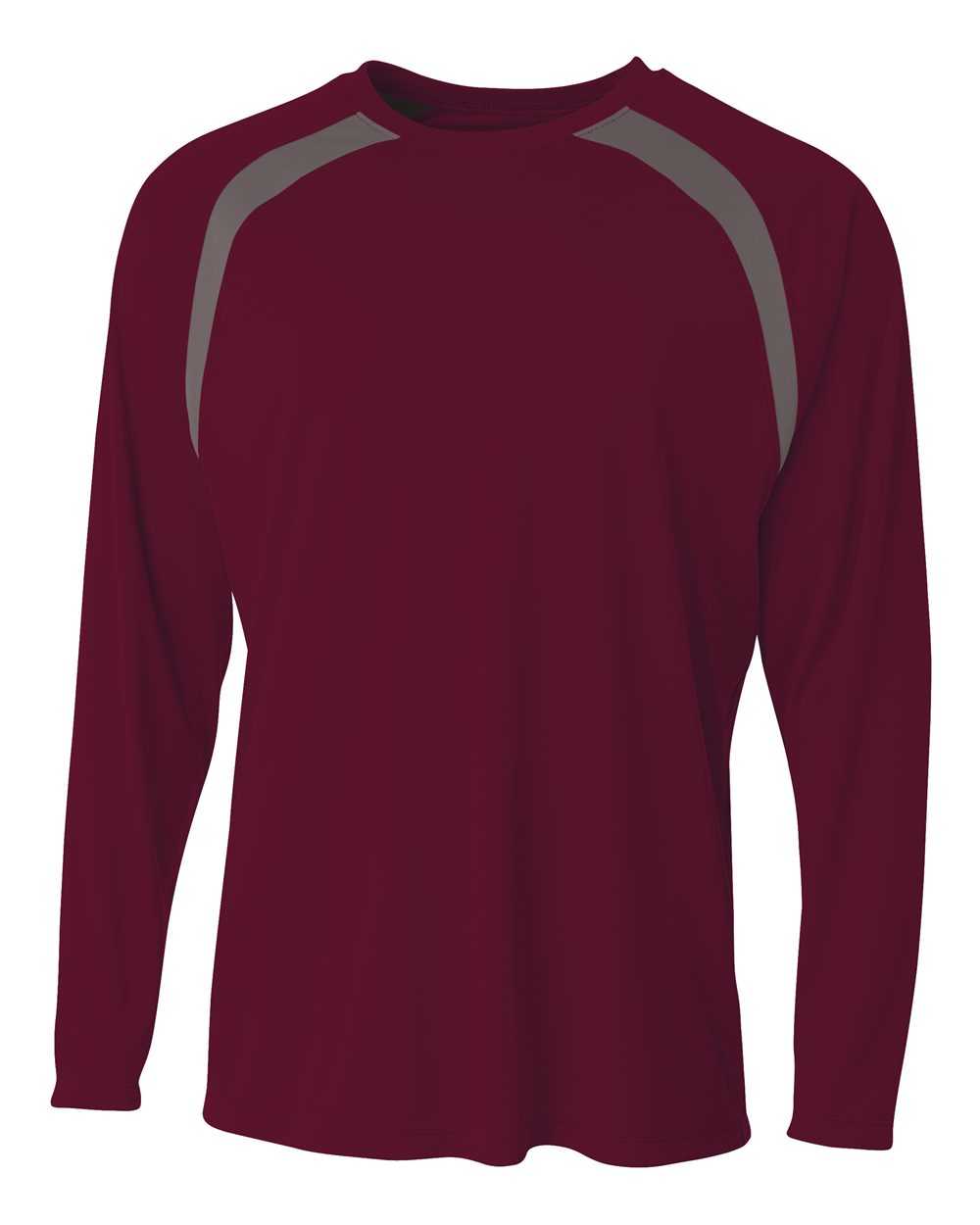 A4 N3003 Spartan Long Sleeve Color Block Crew - Maroon Graphite - HIT a Double
