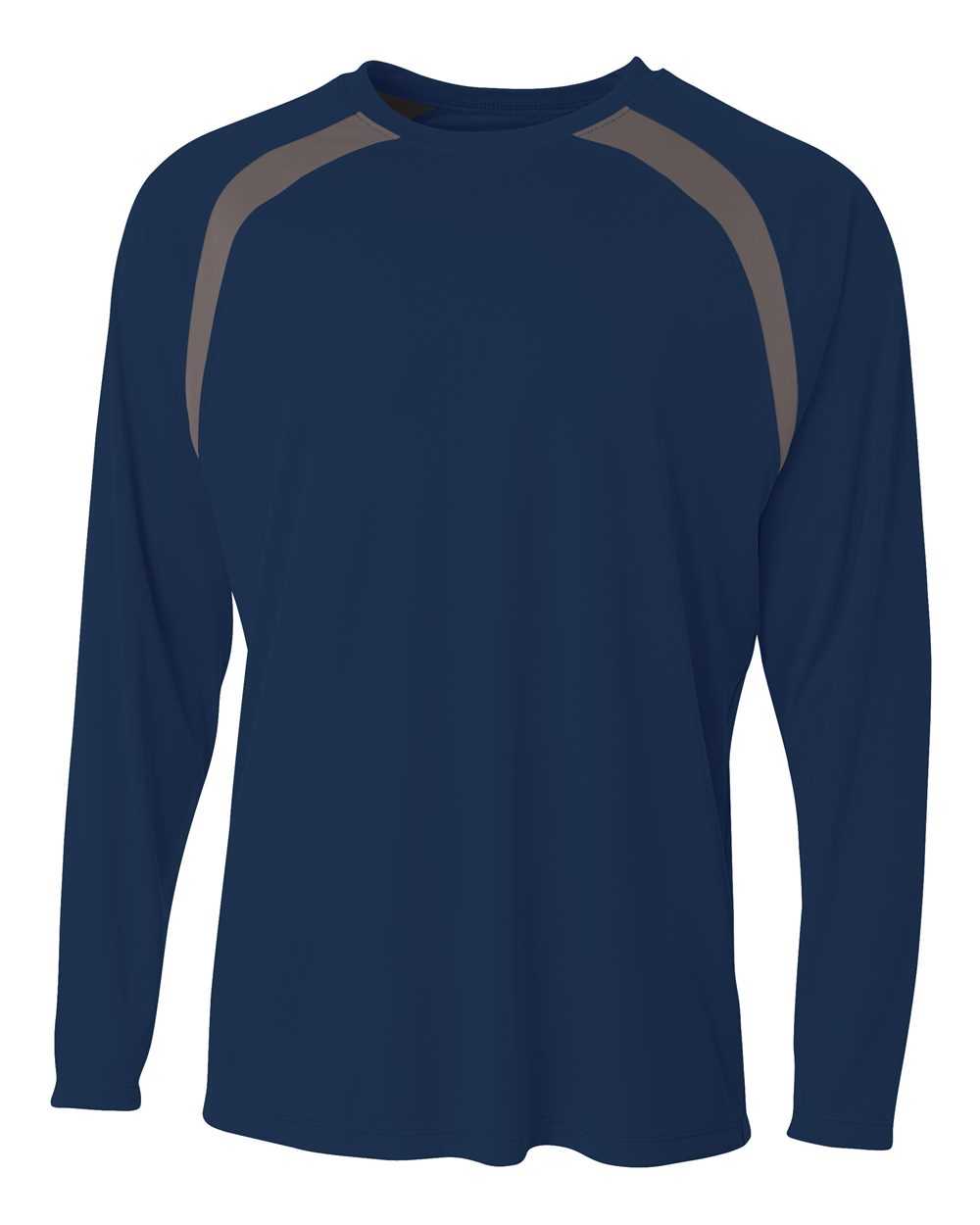 A4 N3003 Spartan Long Sleeve Color Block Crew - Navy Graphite - HIT a Double