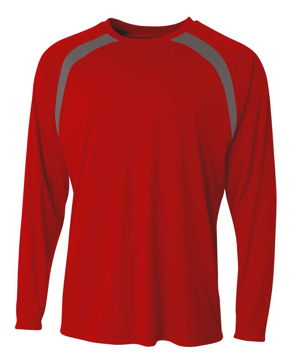 A4 N3003 Spartan Long Sleeve Color Block Crew - Scarlet Graphite - HIT a Double