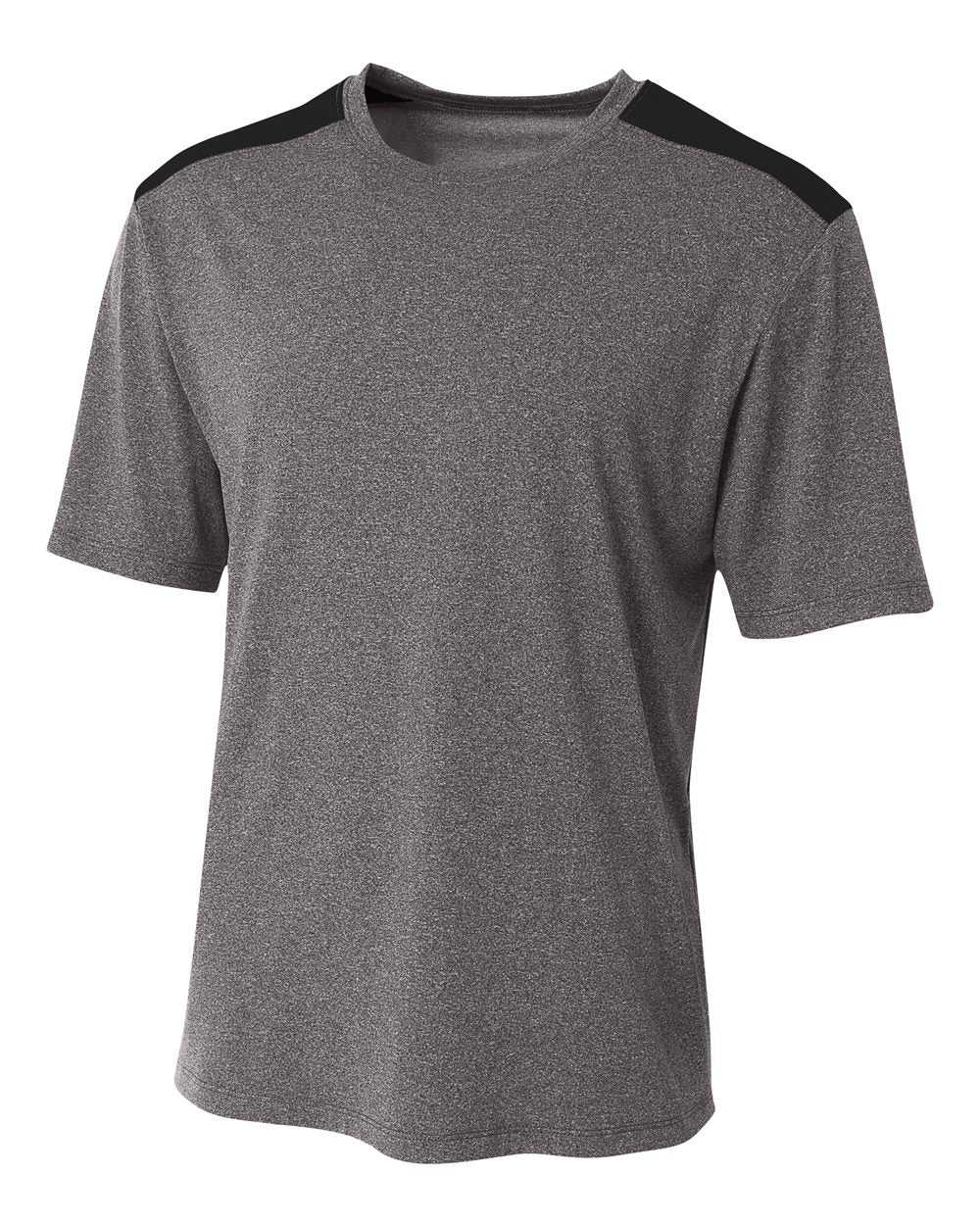 A4 N3100 Tourney Heather Short Sleeve Color Block Crew - Heather Black - HIT a Double