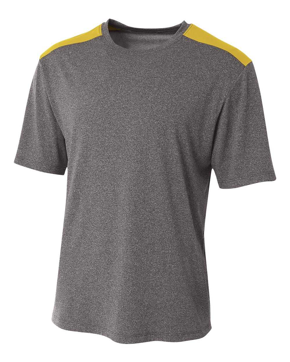 A4 N3100 Tourney Heather Short Sleeve Color Block Crew - Heather Gold - HIT a Double