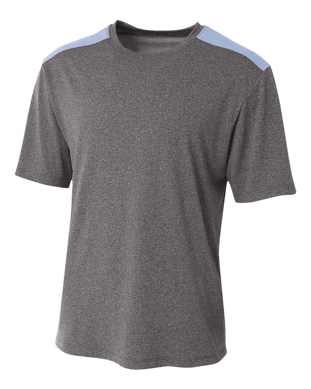 A4 N3100 Tourney Heather Short Sleeve Color Block Crew - Heather Light Blue - HIT a Double