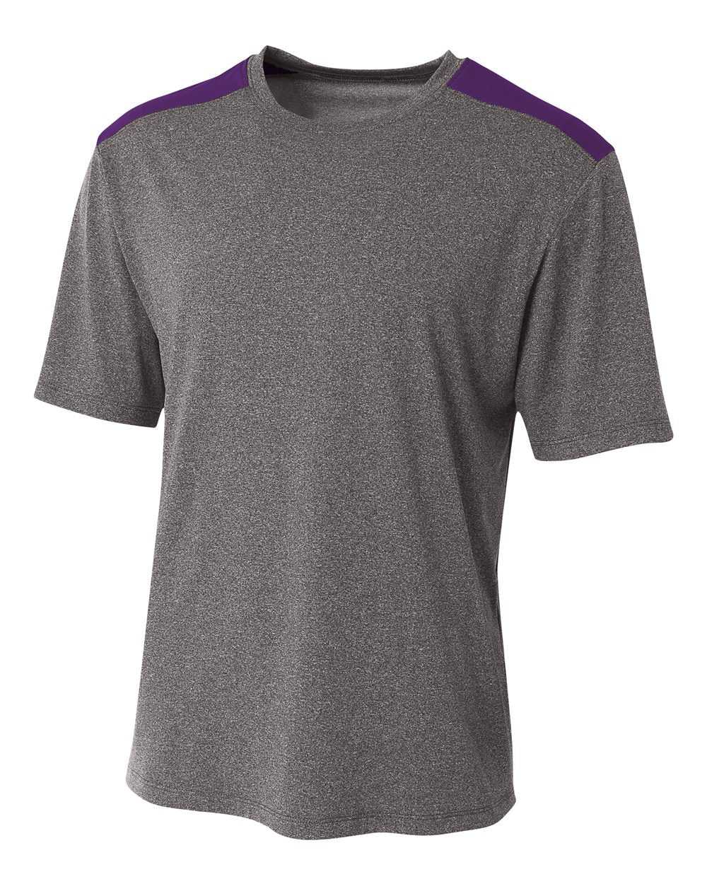 A4 N3100 Tourney Heather Short Sleeve Color Block Crew - Heather Purple - HIT a Double