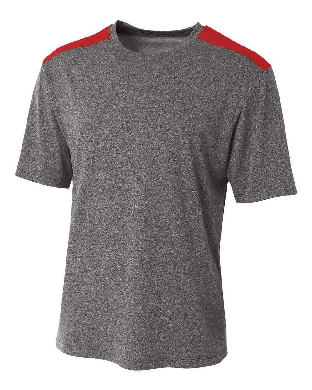 A4 N3100 Tourney Heather Short Sleeve Color Block Crew - Heather Scarlet - HIT a Double
