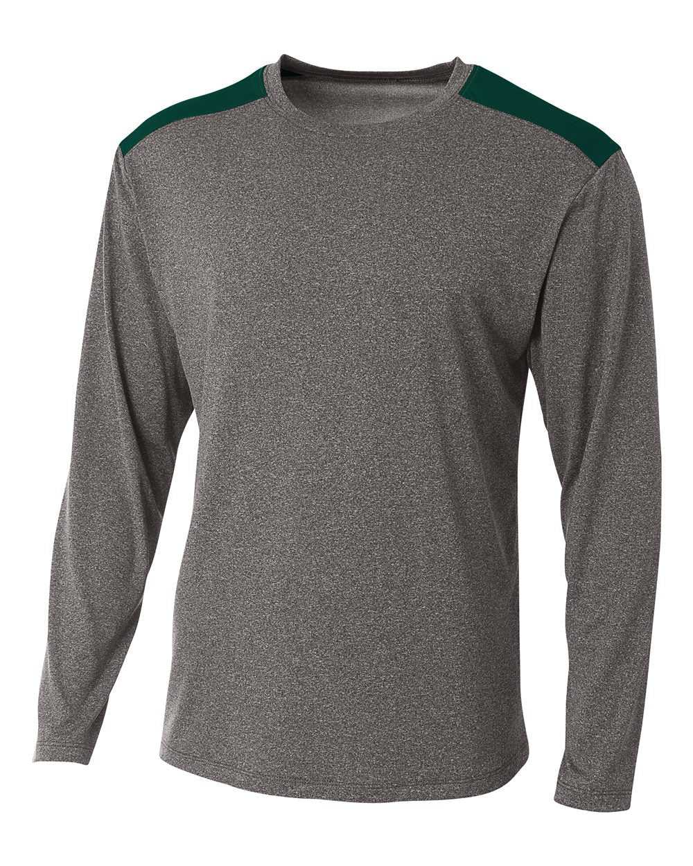 A4 N3101 Tourney Heather Long Sleeve Color Block Crew - Heather Forest - HIT a Double
