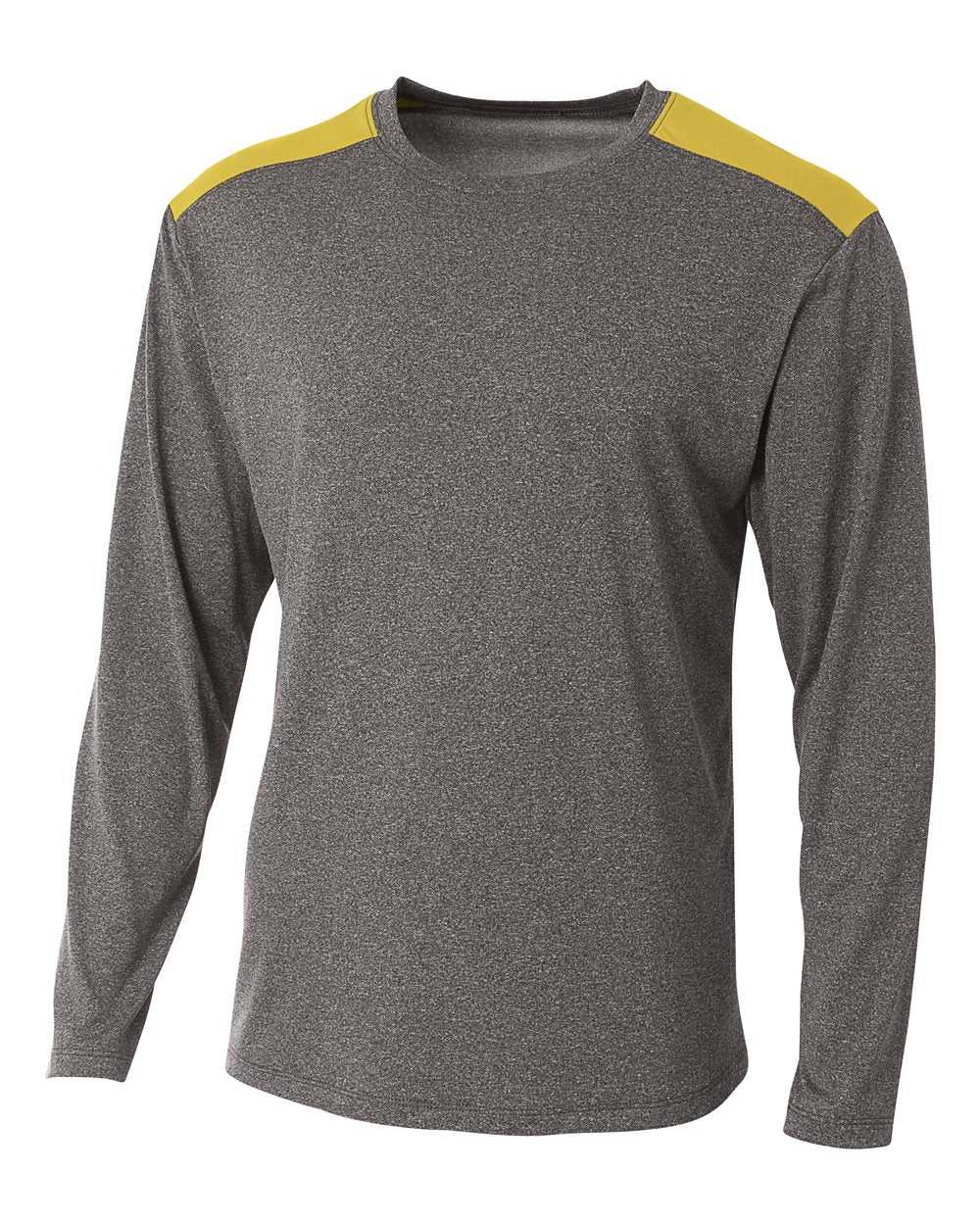 A4 N3101 Tourney Heather Long Sleeve Color Block Crew - Heather Gold - HIT a Double