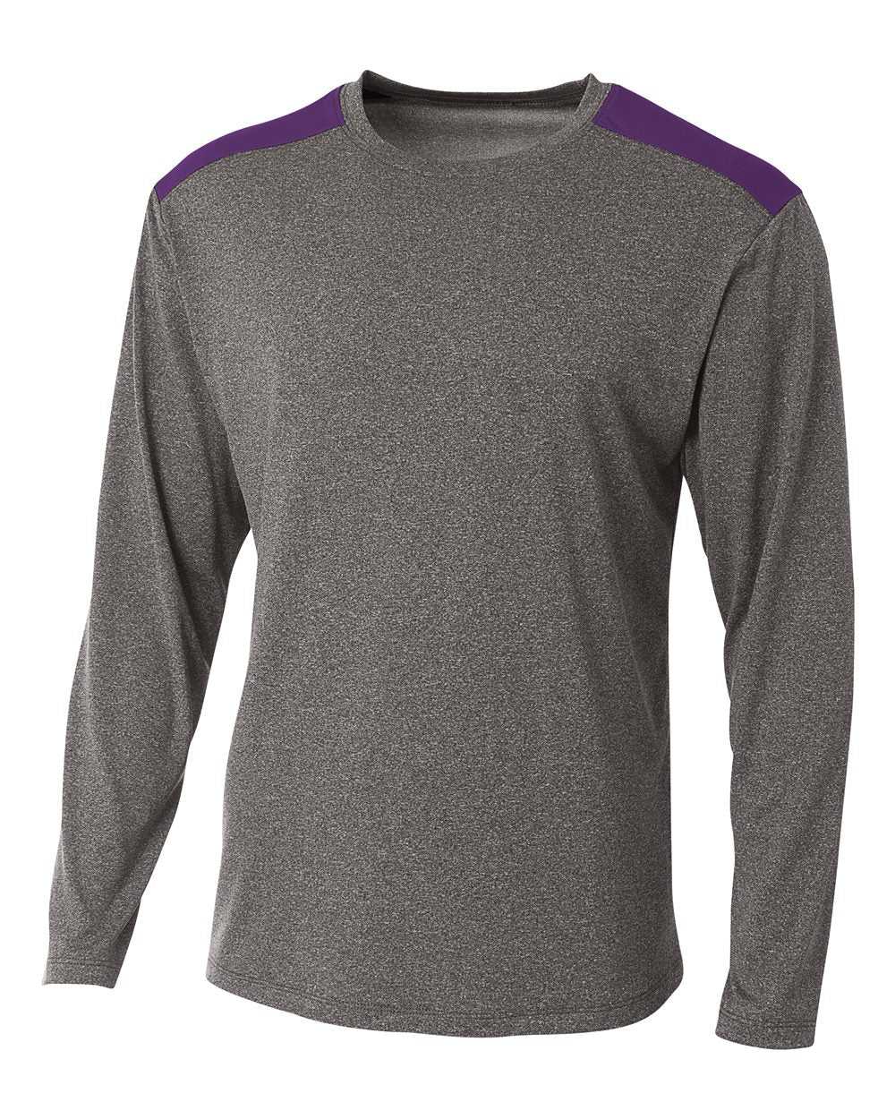 A4 N3101 Tourney Heather Long Sleeve Color Block Crew - Heather Purple - HIT a Double