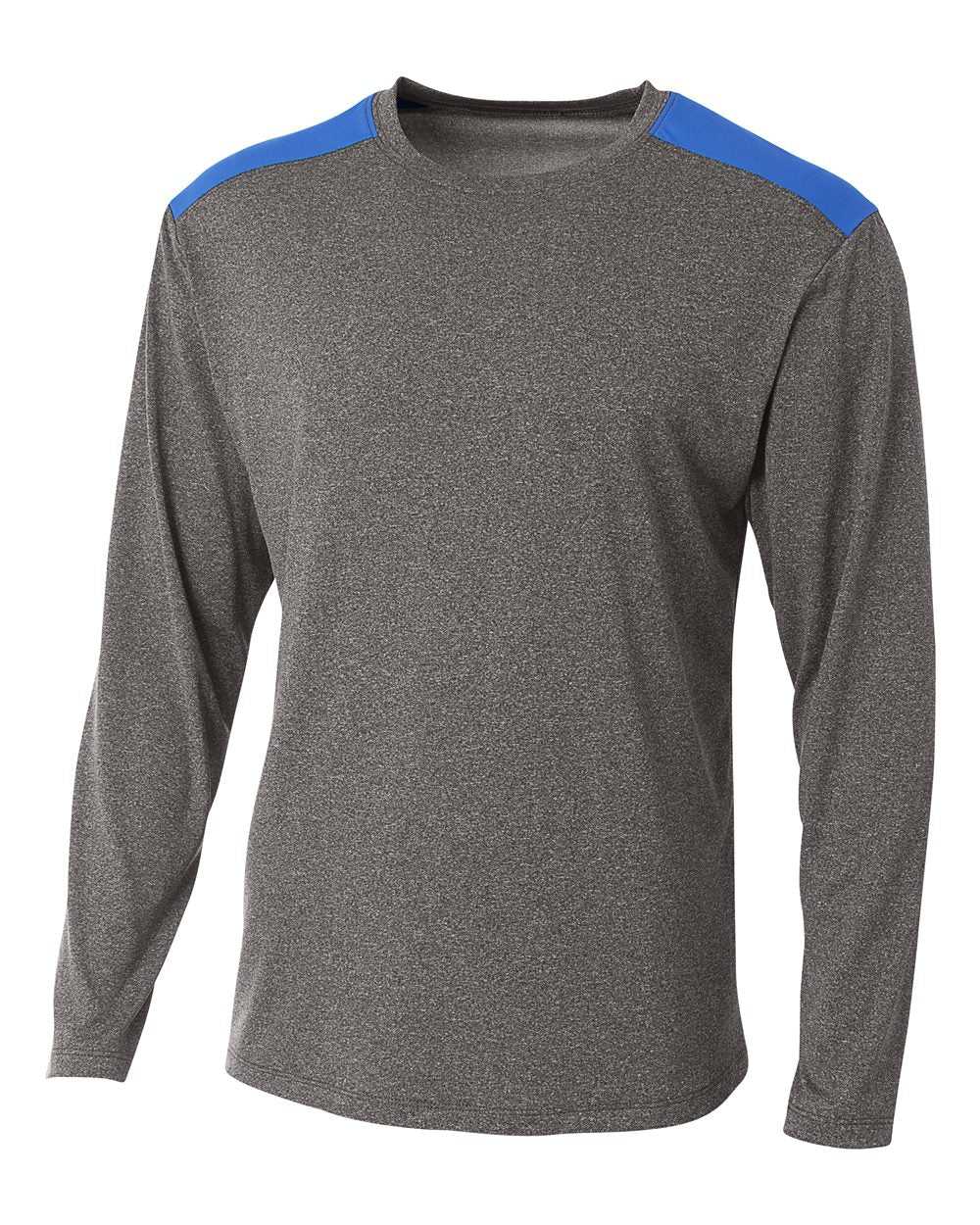 A4 N3101 Tourney Heather Long Sleeve Color Block Crew - Heather Royal - HIT a Double