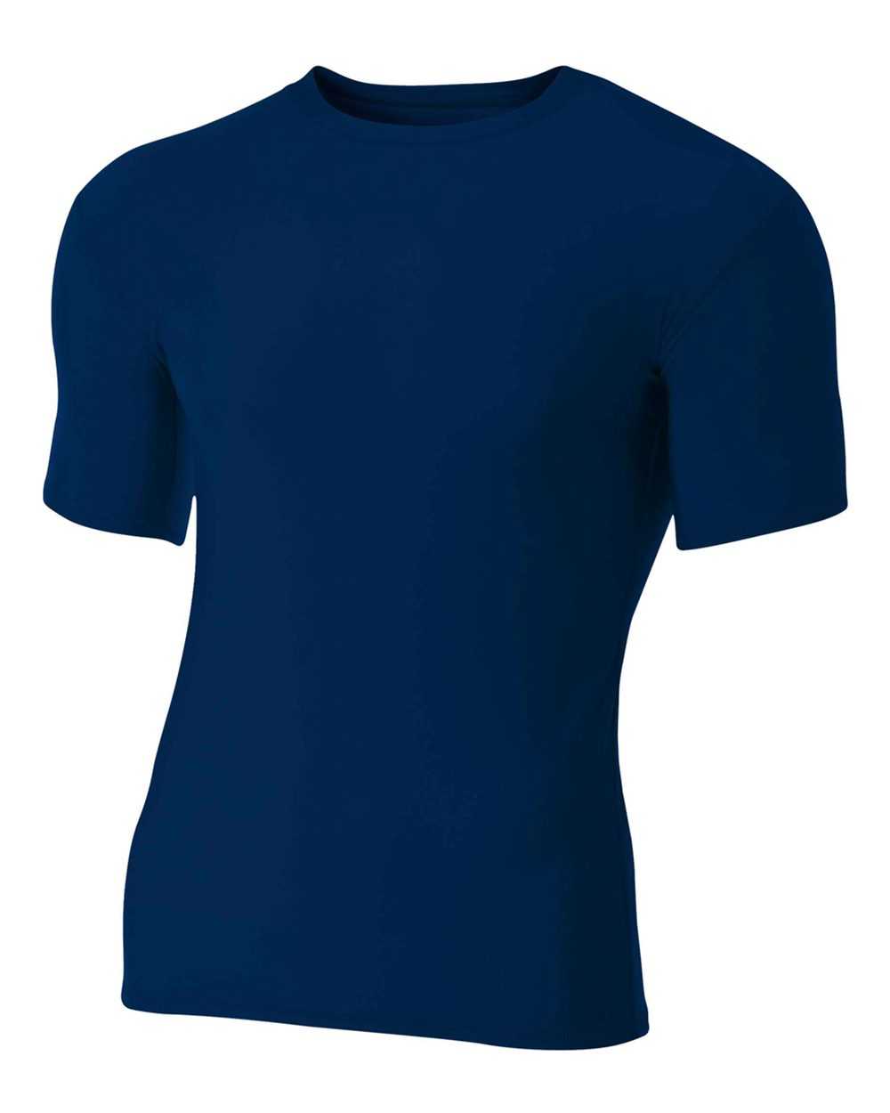 A4 N3130 Short Sleeve Compression Crew - Navy - HIT a Double