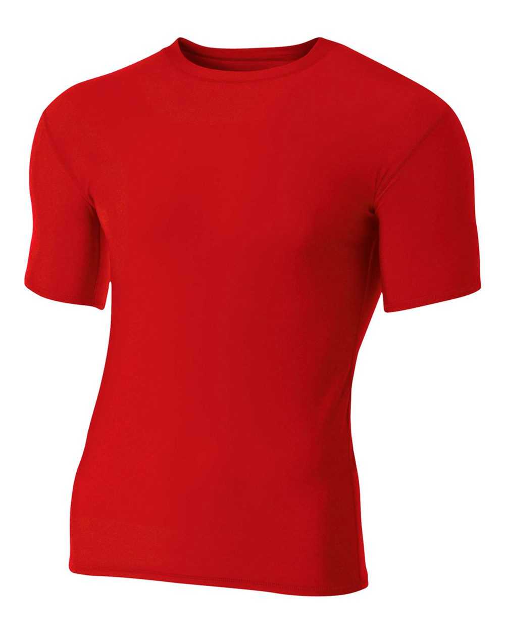 A4 N3130 Short Sleeve Compression Crew - Scarlet - HIT a Double