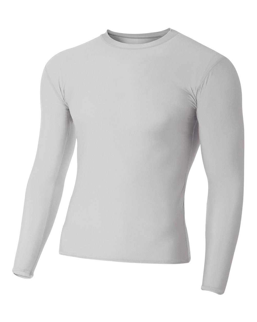 A4 N3133 Long Sleeve Compression Crew - Silver - HIT a Double