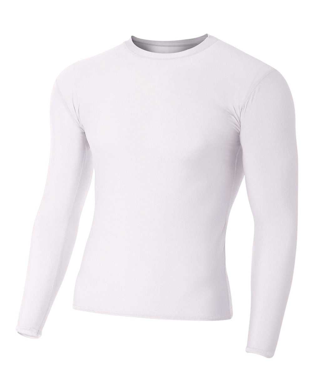 A4 N3133 Long Sleeve Compression Crew - White - HIT a Double