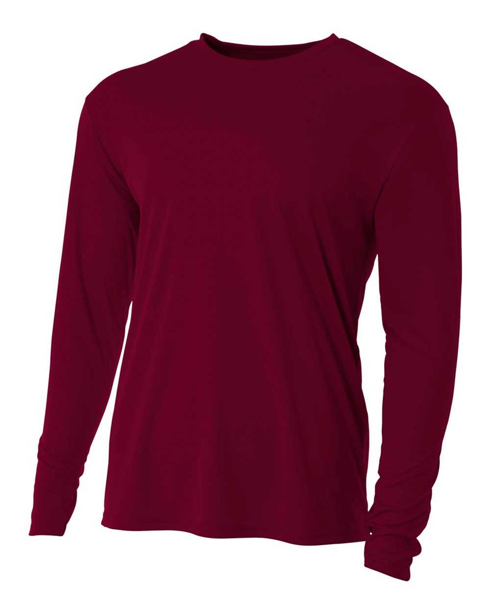 A4 N3165 Cooling Performance Long Sleeve Crew - Maroon - HIT a Double