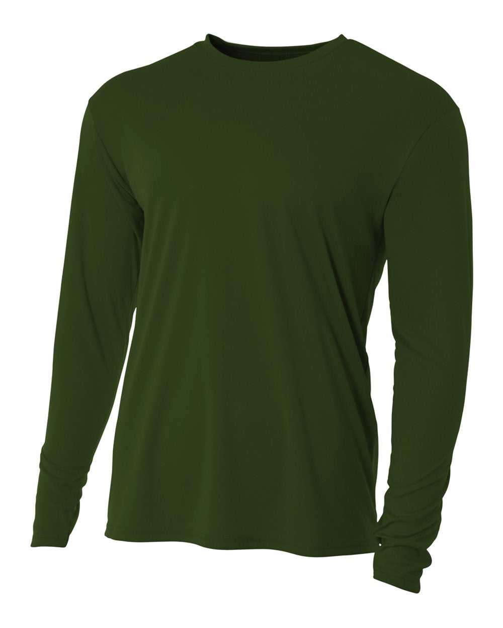A4 N3165 Cooling Performance Long Sleeve Crew - Military Green - HIT a Double