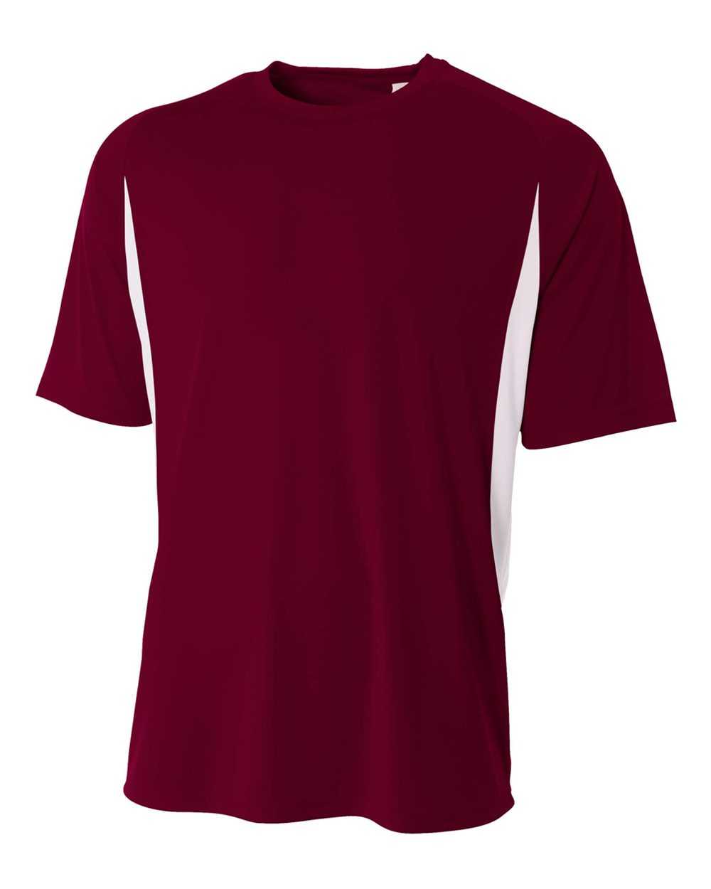 A4 N3181 Cooling Performance Color Blocked Short Sleeve Crew - Maroon White - HIT a Double