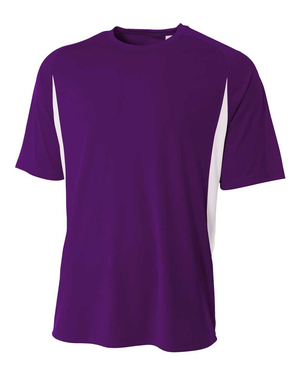 A4 N3181 Cooling Performance Color Blocked Short Sleeve Crew - Purple White - HIT a Double