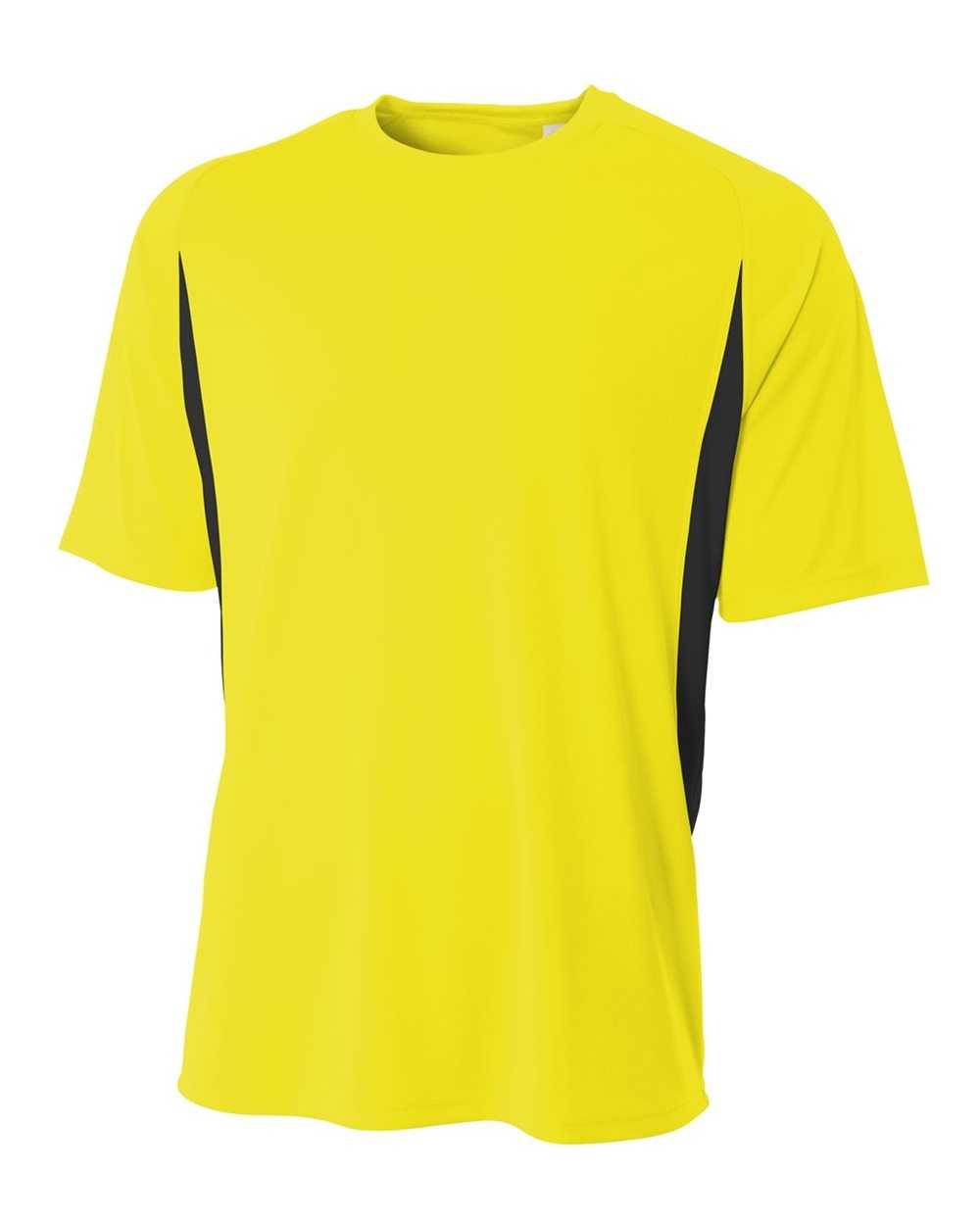 A4 N3181 Cooling Performance Color Blocked Short Sleeve Crew - Safety Yellow Black - HIT a Double