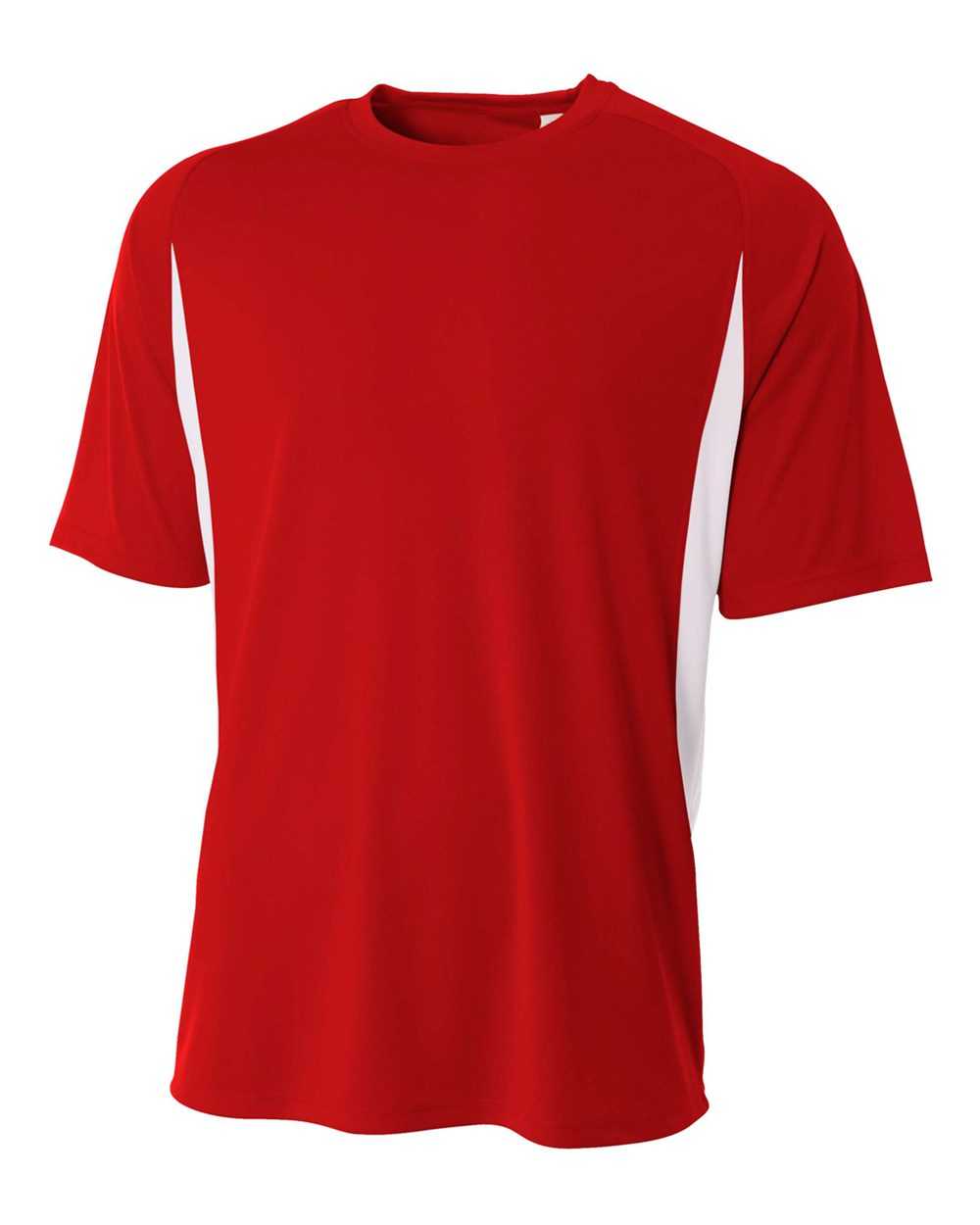 A4 N3181 Cooling Performance Color Blocked Short Sleeve Crew - Scarlet White - HIT a Double