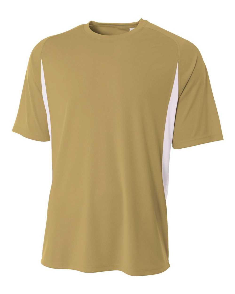 A4 N3181 Cooling Performance Color Blocked Short Sleeve Crew - Vegas Gold White - HIT a Double