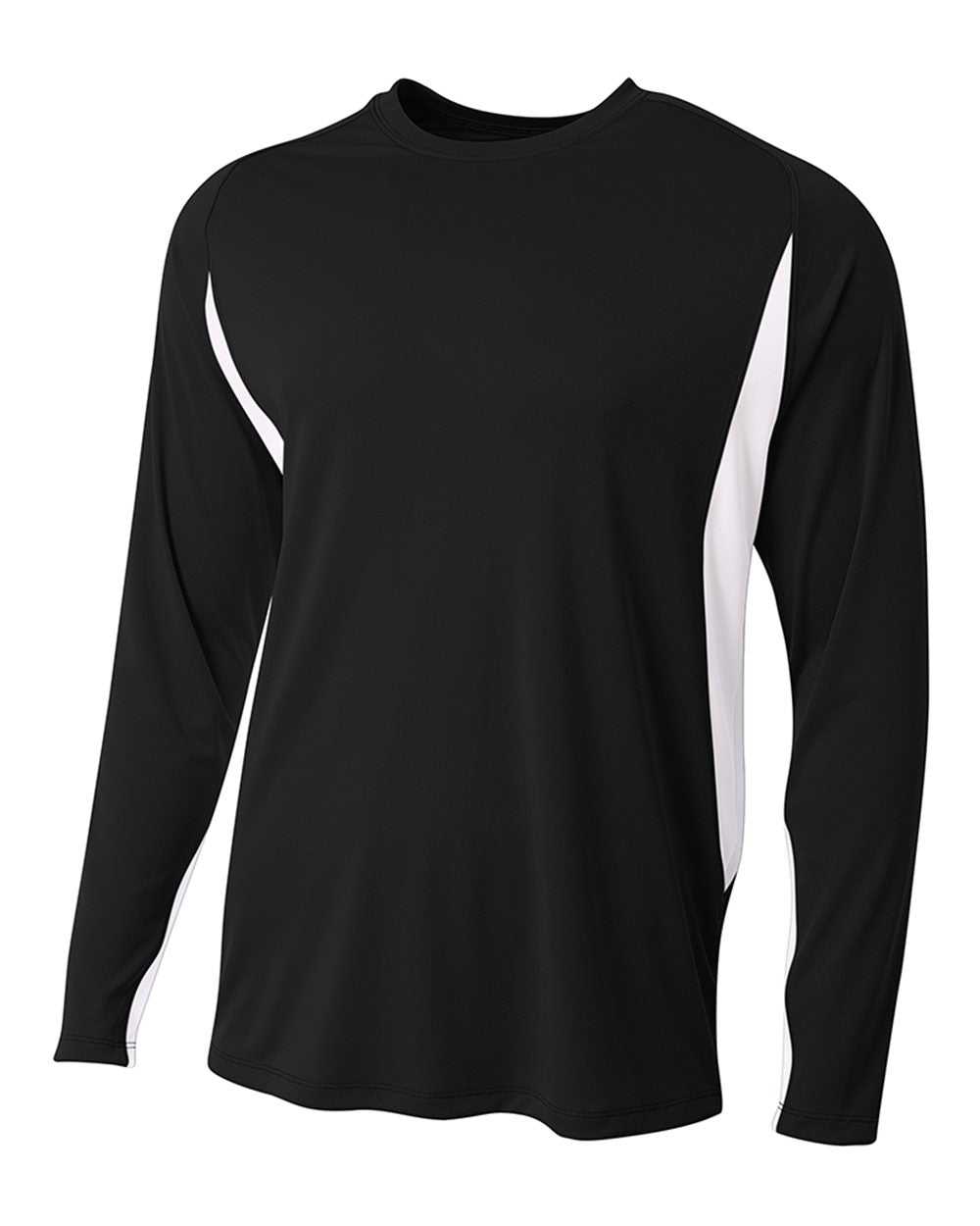 A4 N3183 Long Sleeve Color Block Tee - Black White - HIT a Double