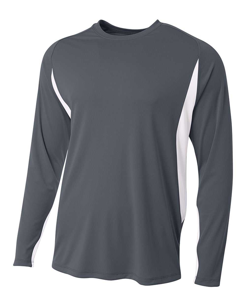 A4 N3183 Long Sleeve Color Block Tee - Graphite White - HIT a Double