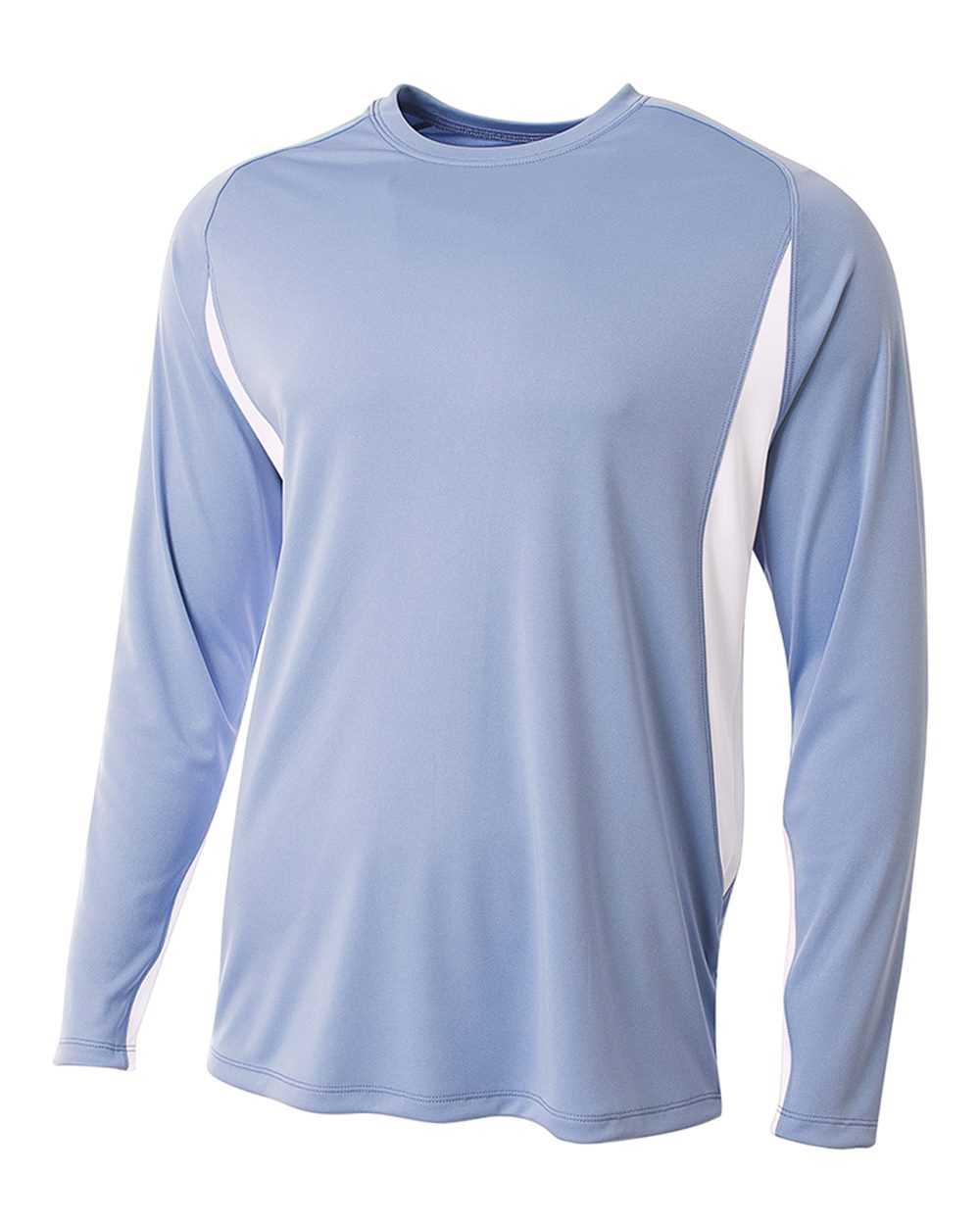 A4 N3183 Long Sleeve Color Block Tee - Light Blue White - HIT a Double