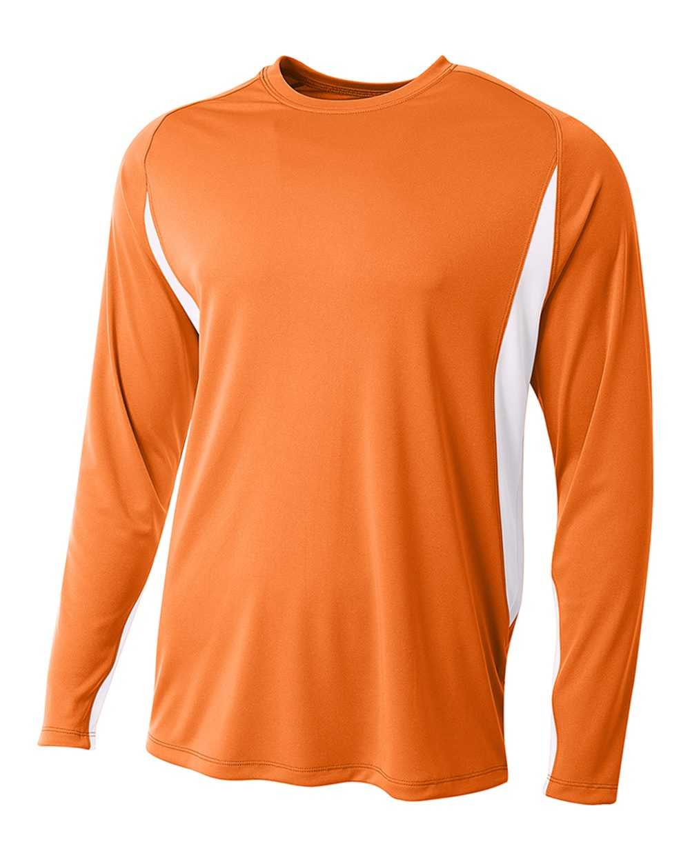 A4 N3183 Long Sleeve Color Block Tee - Orange White - HIT a Double