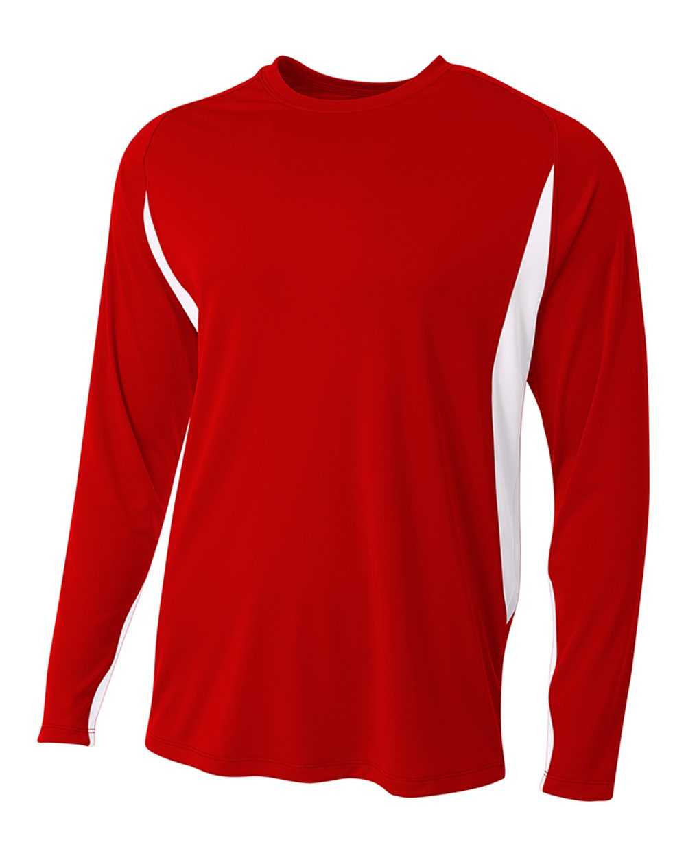A4 N3183 Long Sleeve Color Block Tee - Scarlet White - HIT a Double