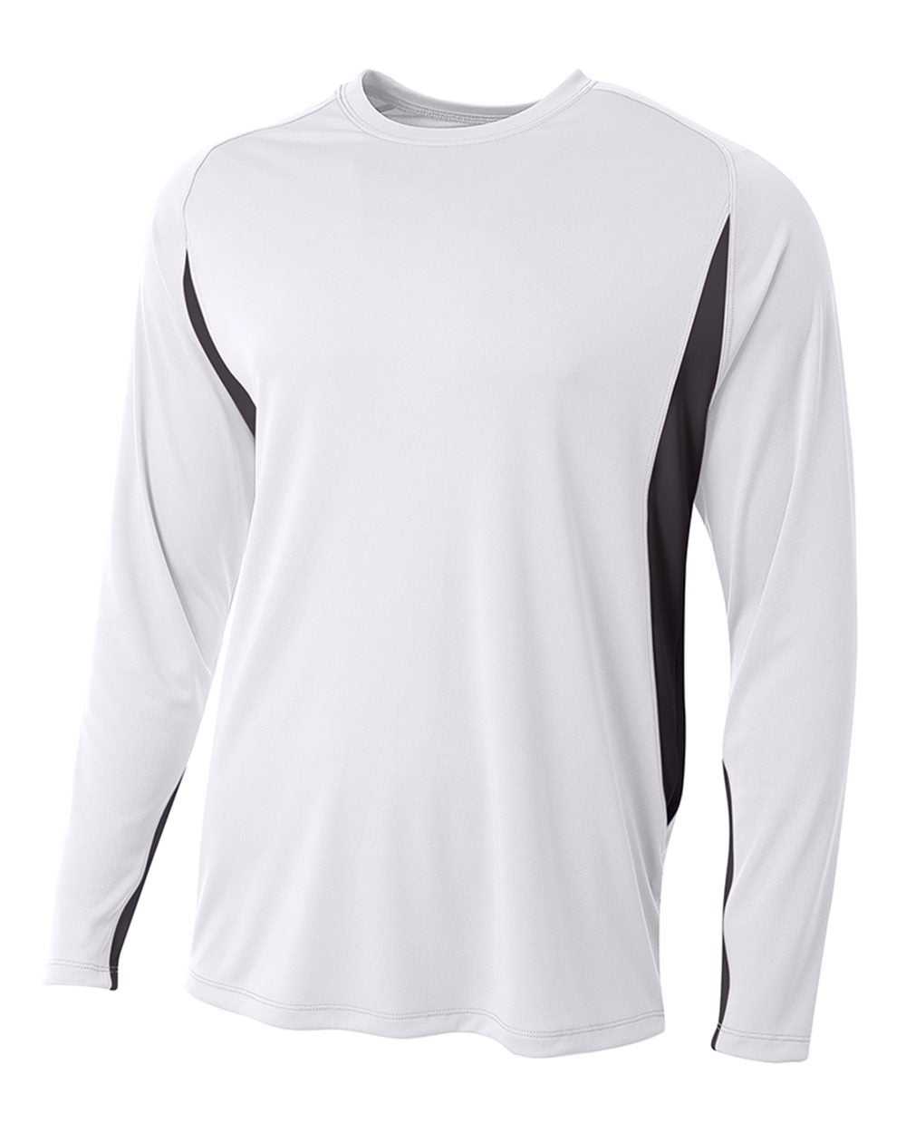A4 N3183 Long Sleeve Color Block Tee - White Black - HIT a Double