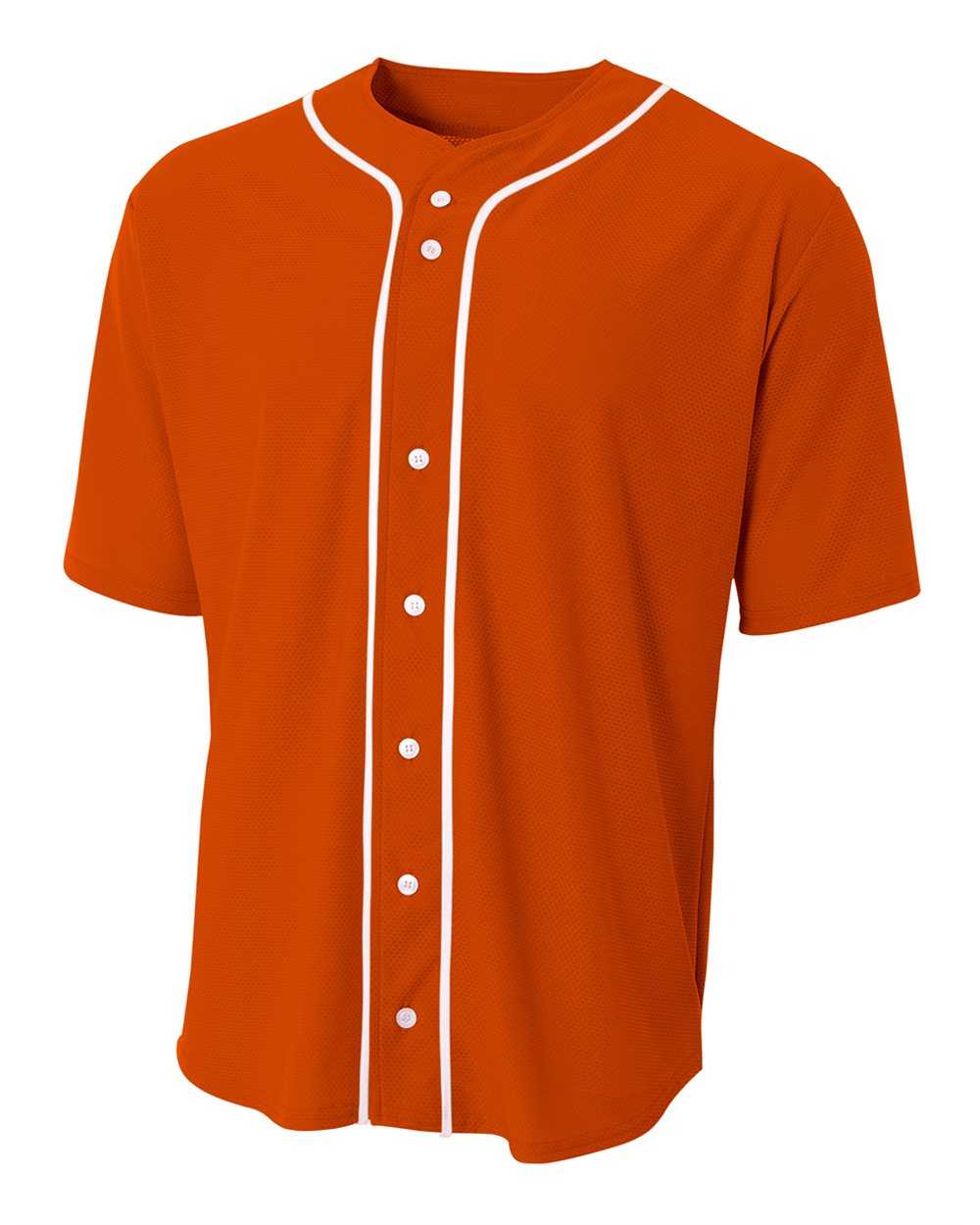 A4 N4184 Short Sleeve Full Button Baseball Top - Athletic Orange White - HIT a Double