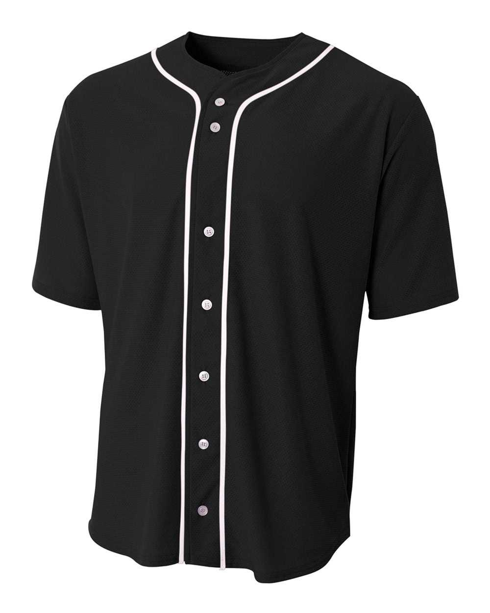 A4 N4184 Short Sleeve Full Button Baseball Top - Black White - HIT a Double