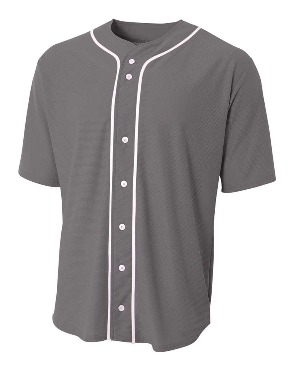 A4 N4184 Short Sleeve Full Button Baseball Top - Graphite White - HIT a Double