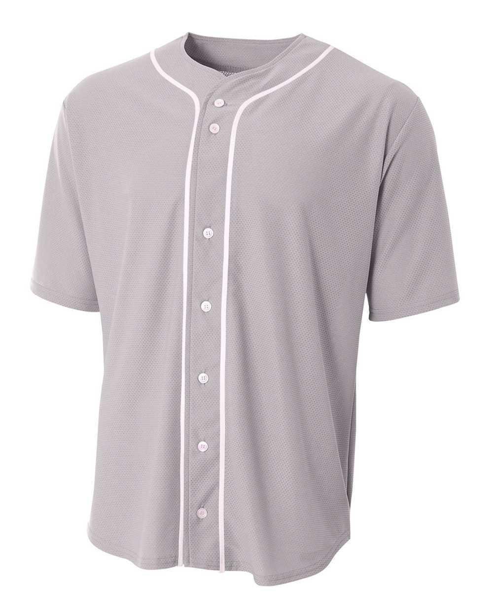 A4 N4184 Short Sleeve Full Button Baseball Top - Gray White - HIT a Double