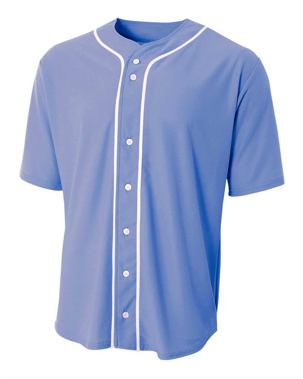 A4 N4184 Short Sleeve Full Button Baseball Top - Light Blue White - HIT a Double