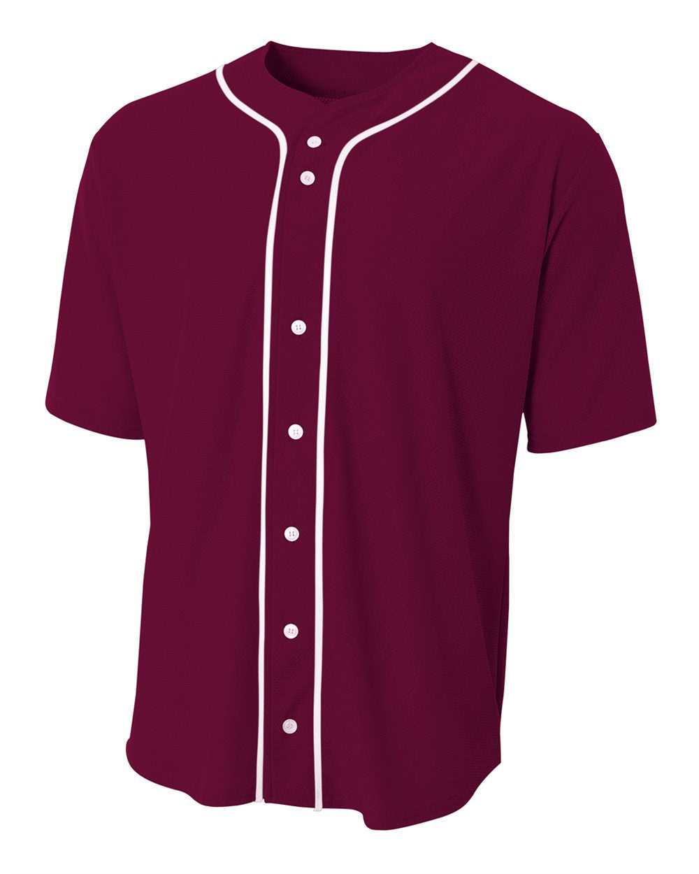 A4 N4184 Short Sleeve Full Button Baseball Top - Maroon White - HIT a Double