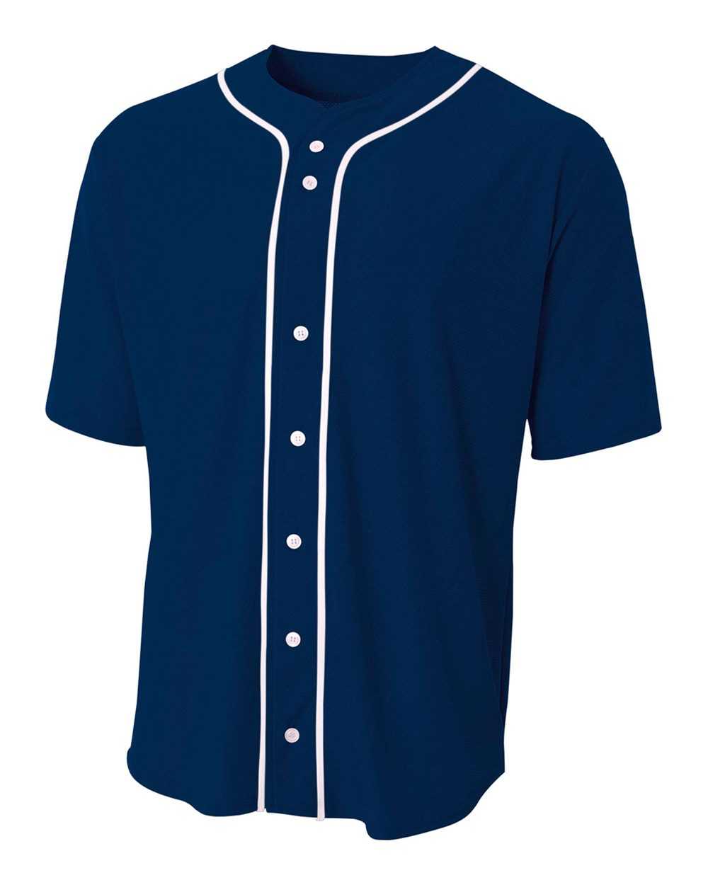 A4 N4184 Short Sleeve Full Button Baseball Top - Navy White - HIT a Double