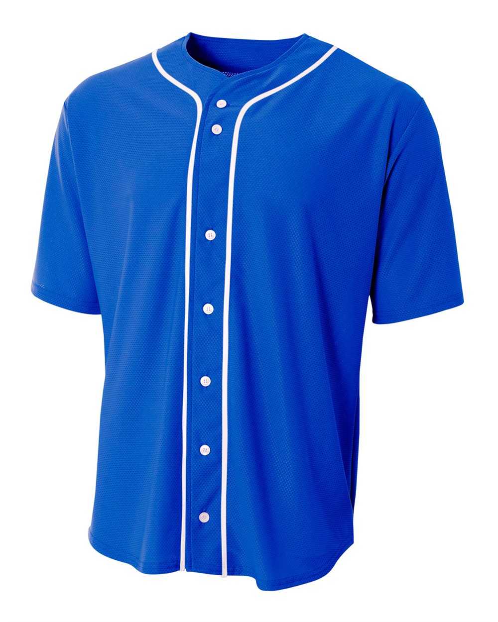A4 N4184 Short Sleeve Full Button Baseball Top - Royal White - HIT a Double