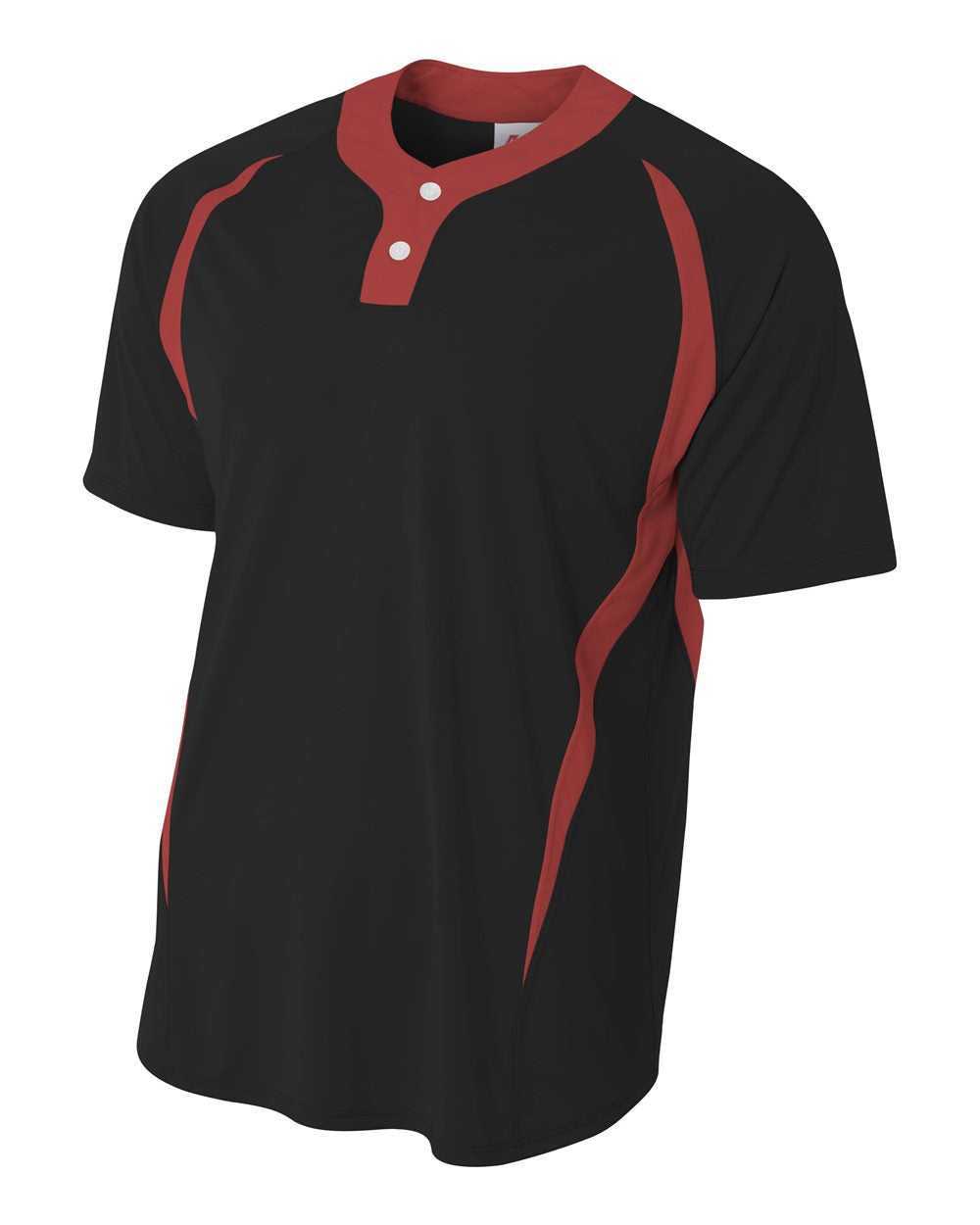 A4 N4229 2-Button Color Blocked Baseball Henley - Black Red - HIT a Double