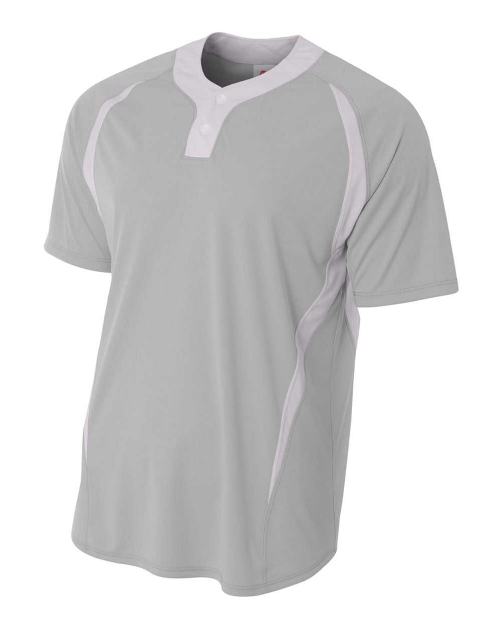 A4 N4229 2-Button Color Blocked Baseball Henley - Silver White - HIT a Double