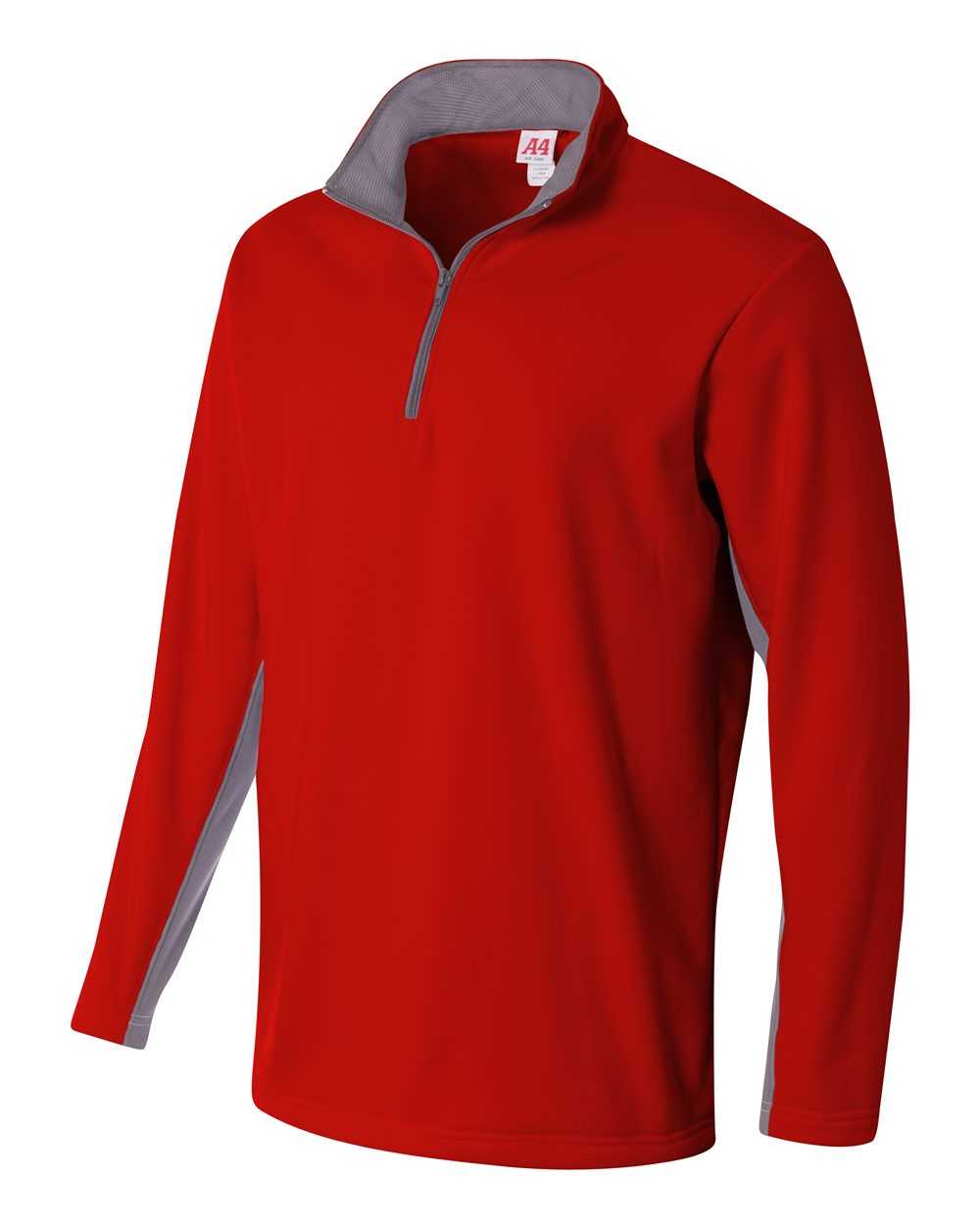 A4 N4246 1/4 Zip Color Block Fleece Jacket - Scarlet Graphite - HIT a Double